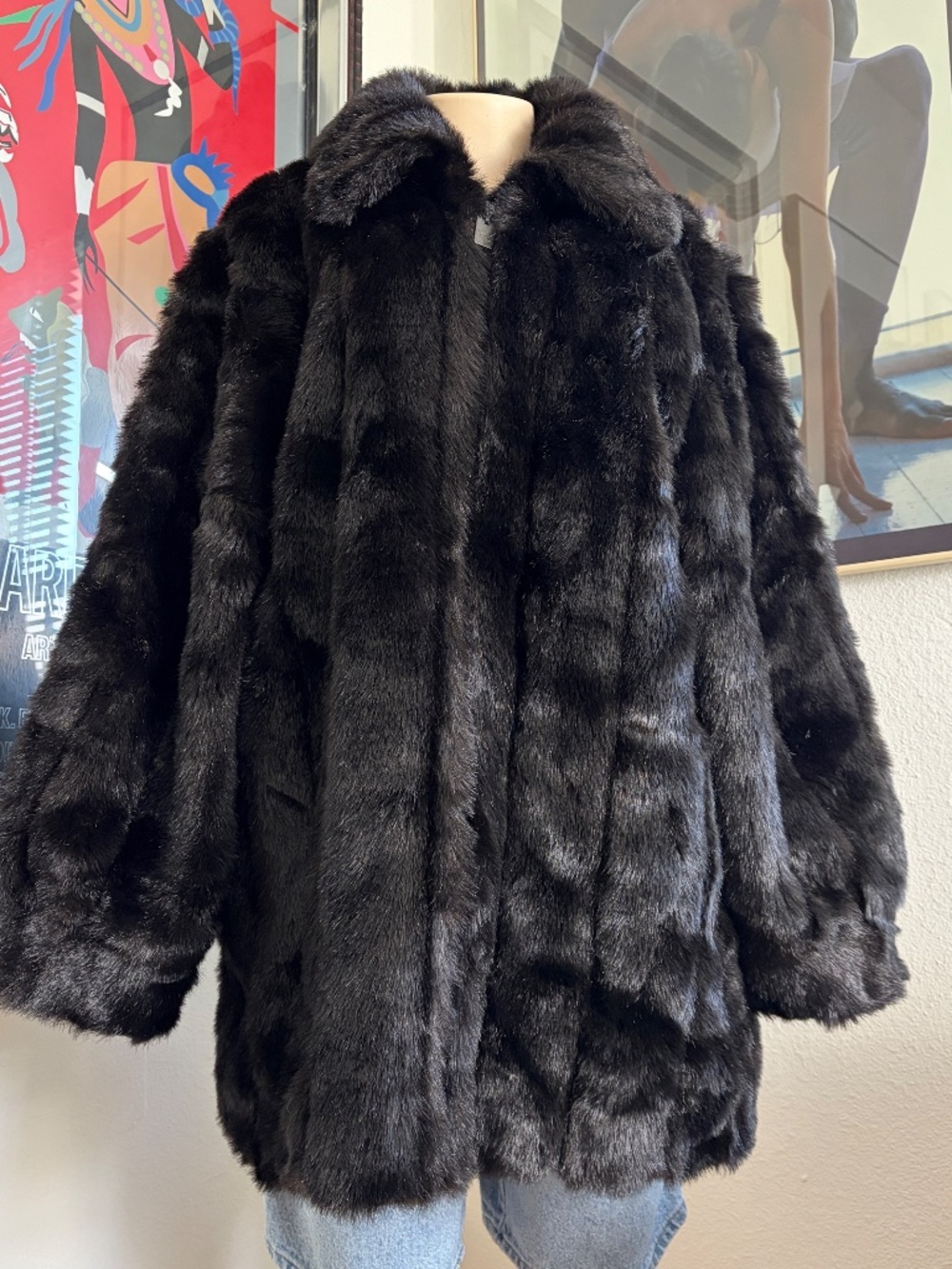 Vintage 00s Dennis Basso Dark Brown Faux Fur Coat. Size XL